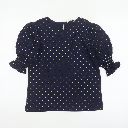 Warehouse Women's Blue Polka Dot Puff Sleeve Blouse UK 8