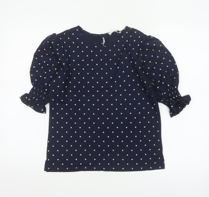 Warehouse Women's Blue Polka Dot Puff Sleeve Blouse UK 8