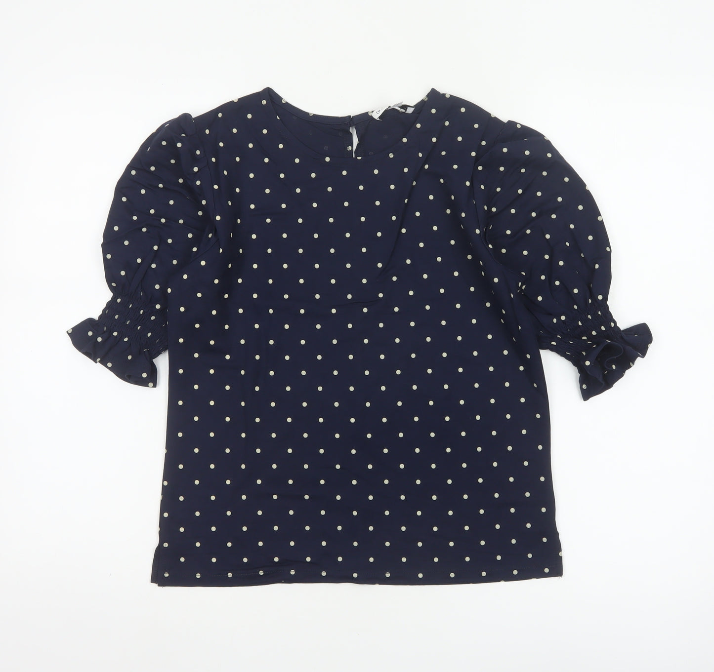 Warehouse Women's Blue Polka Dot Puff Sleeve Blouse UK 8