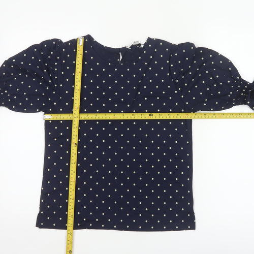 Warehouse Women's Blue Polka Dot Puff Sleeve Blouse UK 8