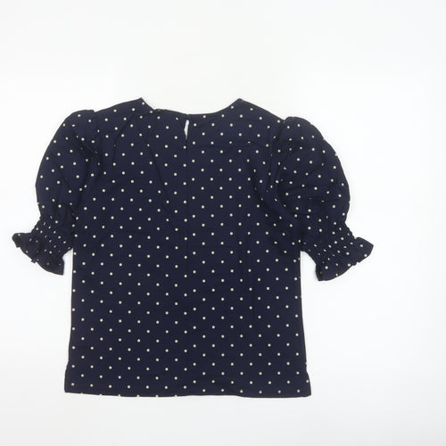 Warehouse Women's Blue Polka Dot Puff Sleeve Blouse UK 8