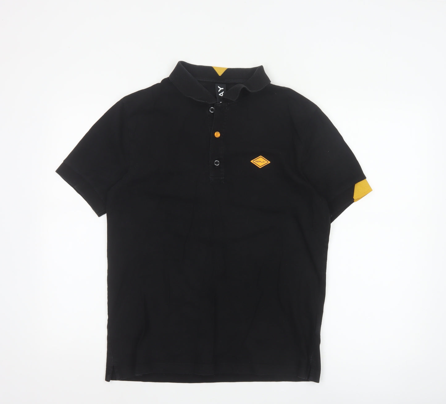 Replay Men's Black Regular Fit Cotton Polo Shirt M