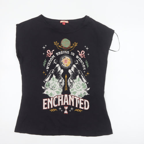Joe Browns Womens Black Graphic Sleeveless Cotton T-Shirt Size 14
