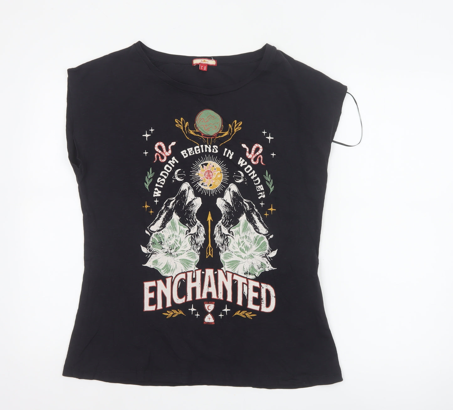 Joe Browns Womens Black Graphic Sleeveless Cotton T-Shirt Size 14