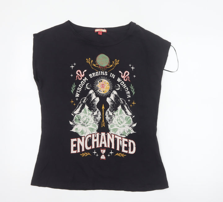 Joe Browns Womens Black Graphic Sleeveless Cotton T-Shirt Size 14