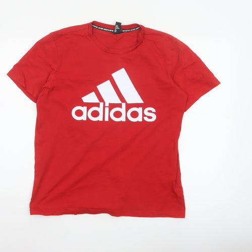 Adidas Men's Red Cotton Graphic Logo T-Shirt M Regular Fit Crew Neck