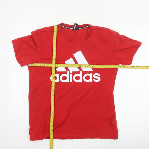 Adidas Men's Red Cotton Graphic Logo T-Shirt M Regular Fit Crew Neck