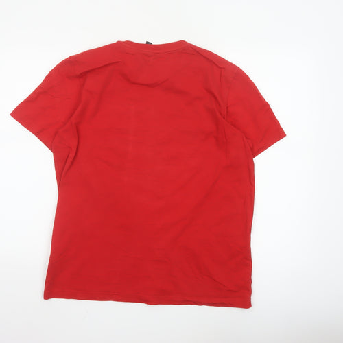 Adidas Men's Red Cotton Graphic Logo T-Shirt M Regular Fit Crew Neck
