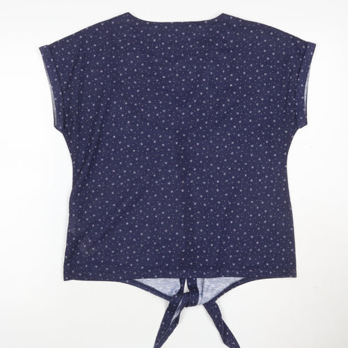 Principles Women Blue Floral V-Neck Button Tie Blouse Size 12