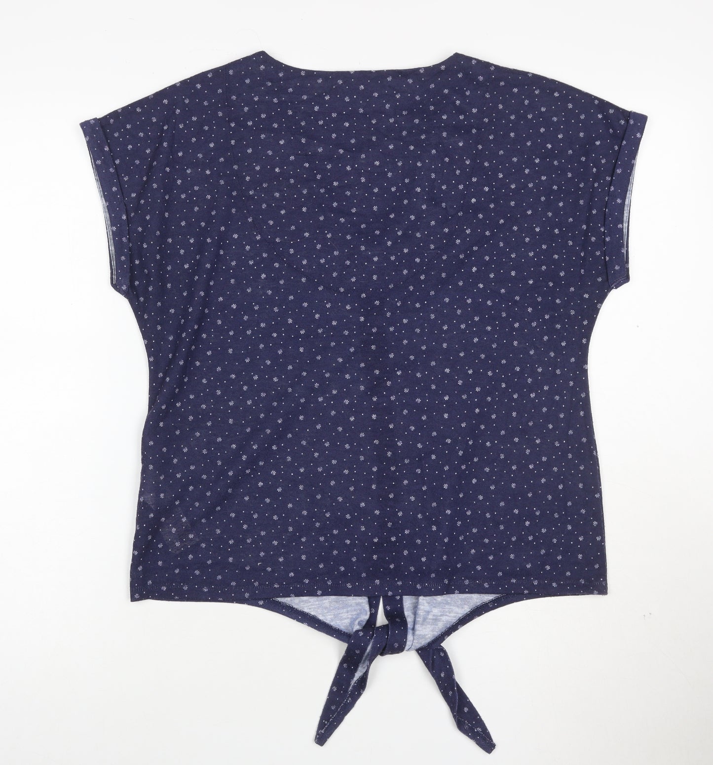 Principles Women Blue Floral V-Neck Button Tie Blouse Size 12