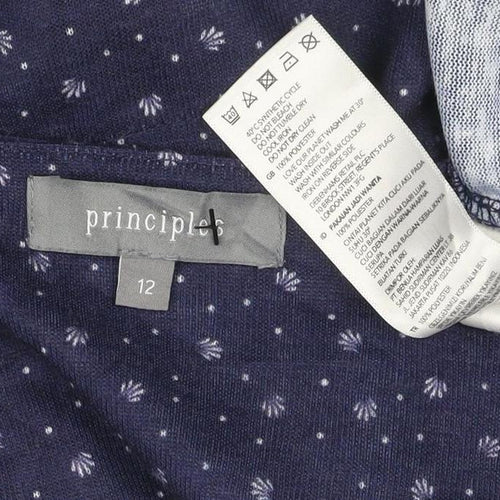 Principles Women Blue Floral V-Neck Button Tie Blouse Size 12
