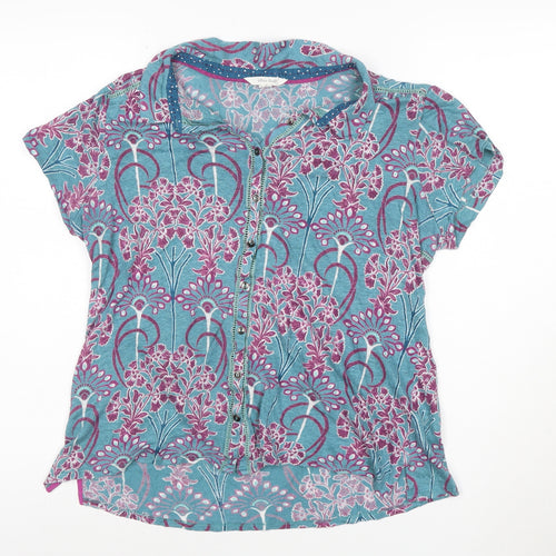 White Stuff Women's Blue Floral Cotton Button-Up Shirt Size 16