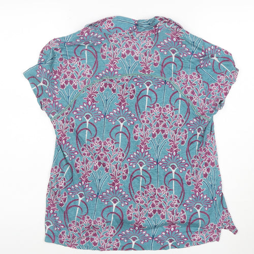White Stuff Women's Blue Floral Cotton Button-Up Shirt Size 16