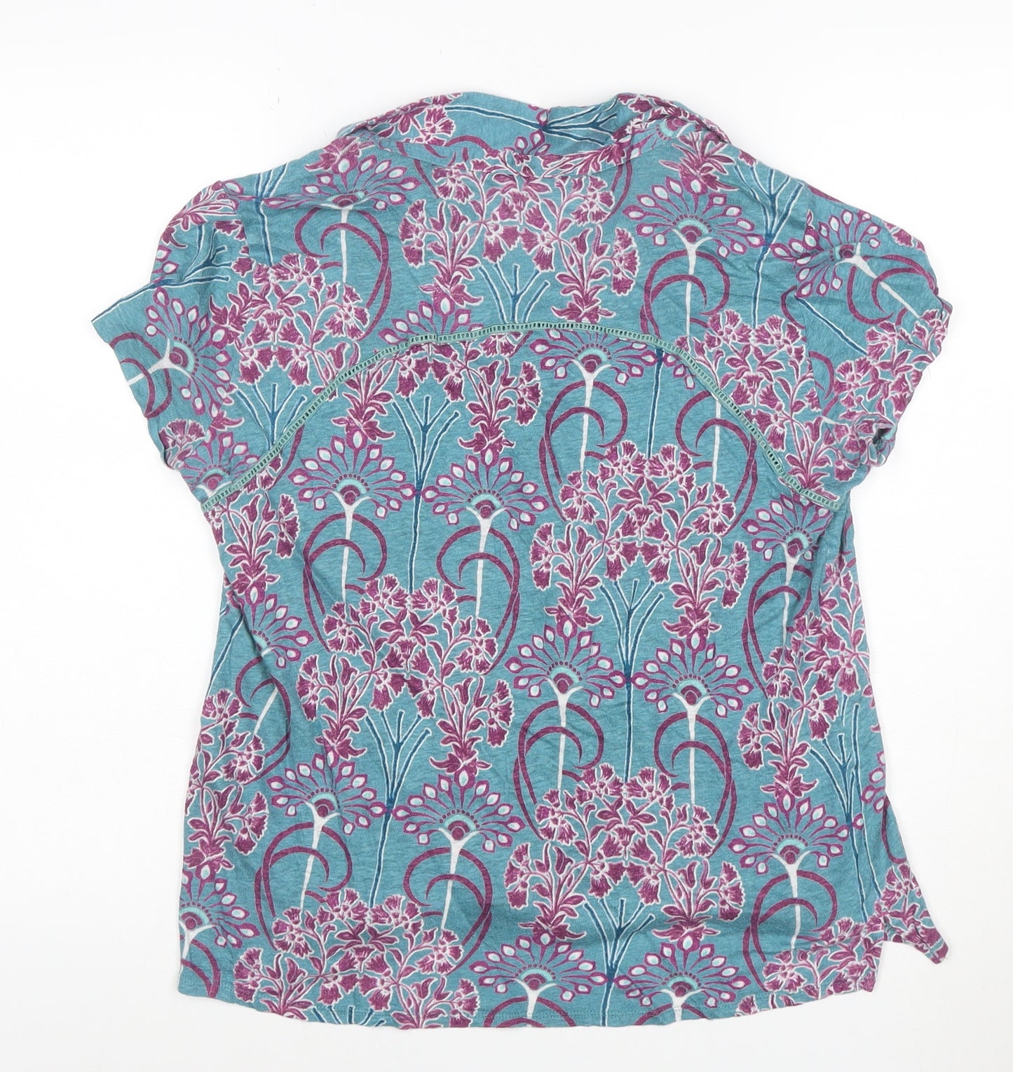 White Stuff Women's Blue Floral Cotton Button-Up Shirt Size 16