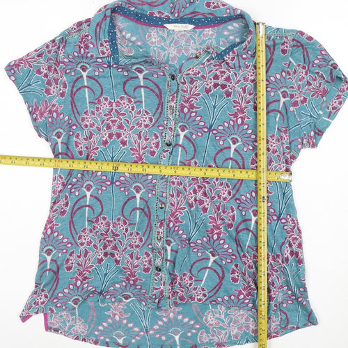 White Stuff Women's Blue Floral Cotton Button-Up Shirt Size 16