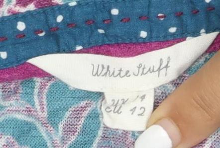 White Stuff Women's Blue Floral Cotton Button-Up Shirt Size 16