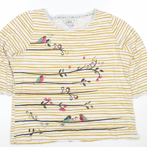Mantaray Womens Yellow White Striped Bird Print Cotton Button Top Size 16