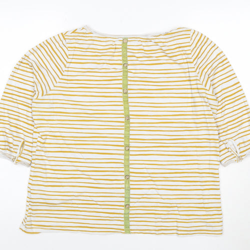Mantaray Womens Yellow White Striped Bird Print Cotton Button Top Size 16