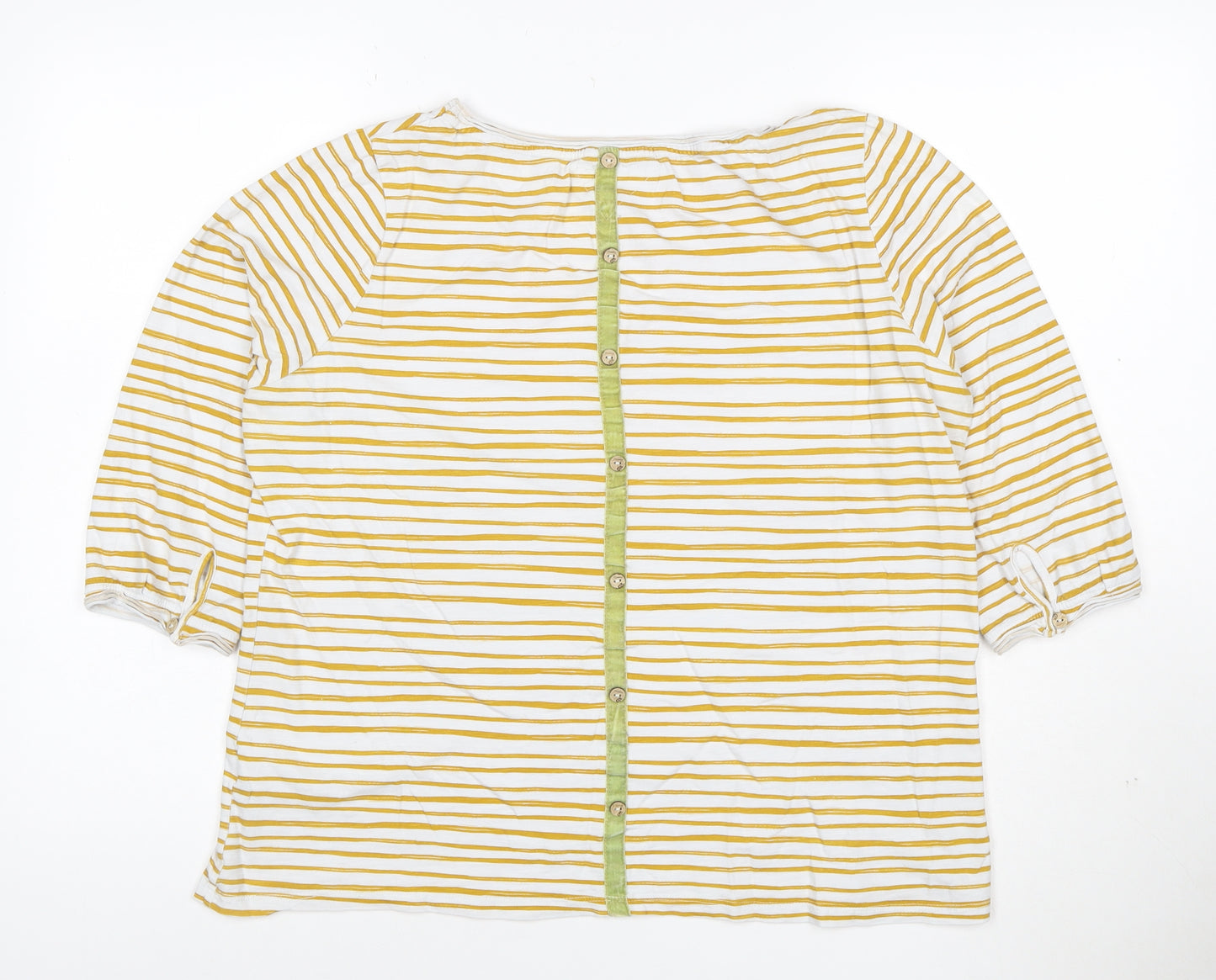 Mantaray Womens Yellow White Striped Bird Print Cotton Button Top Size 16