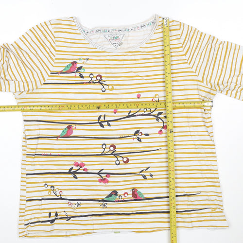 Mantaray Womens Yellow White Striped Bird Print Cotton Button Top Size 16