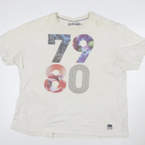 Jacamo Men’s White XL 70s 80s Graphic Print Cotton Crew Neck T-Shirt