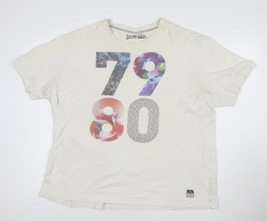 Jacamo Men’s White XL 70s 80s Graphic Print Cotton Crew Neck T-Shirt