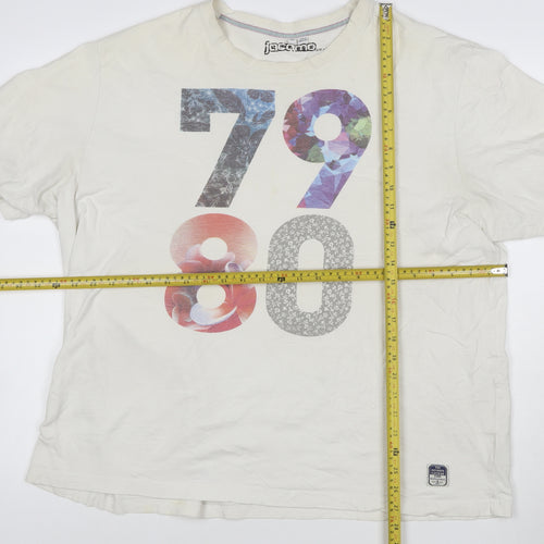 Jacamo Men’s White XL 70s 80s Graphic Print Cotton Crew Neck T-Shirt