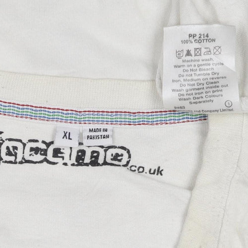 Jacamo Men’s White XL 70s 80s Graphic Print Cotton Crew Neck T-Shirt