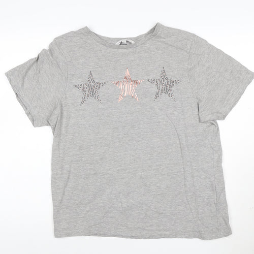 Amara Reya Womens Grey Sequin Star T-Shirt Size XL