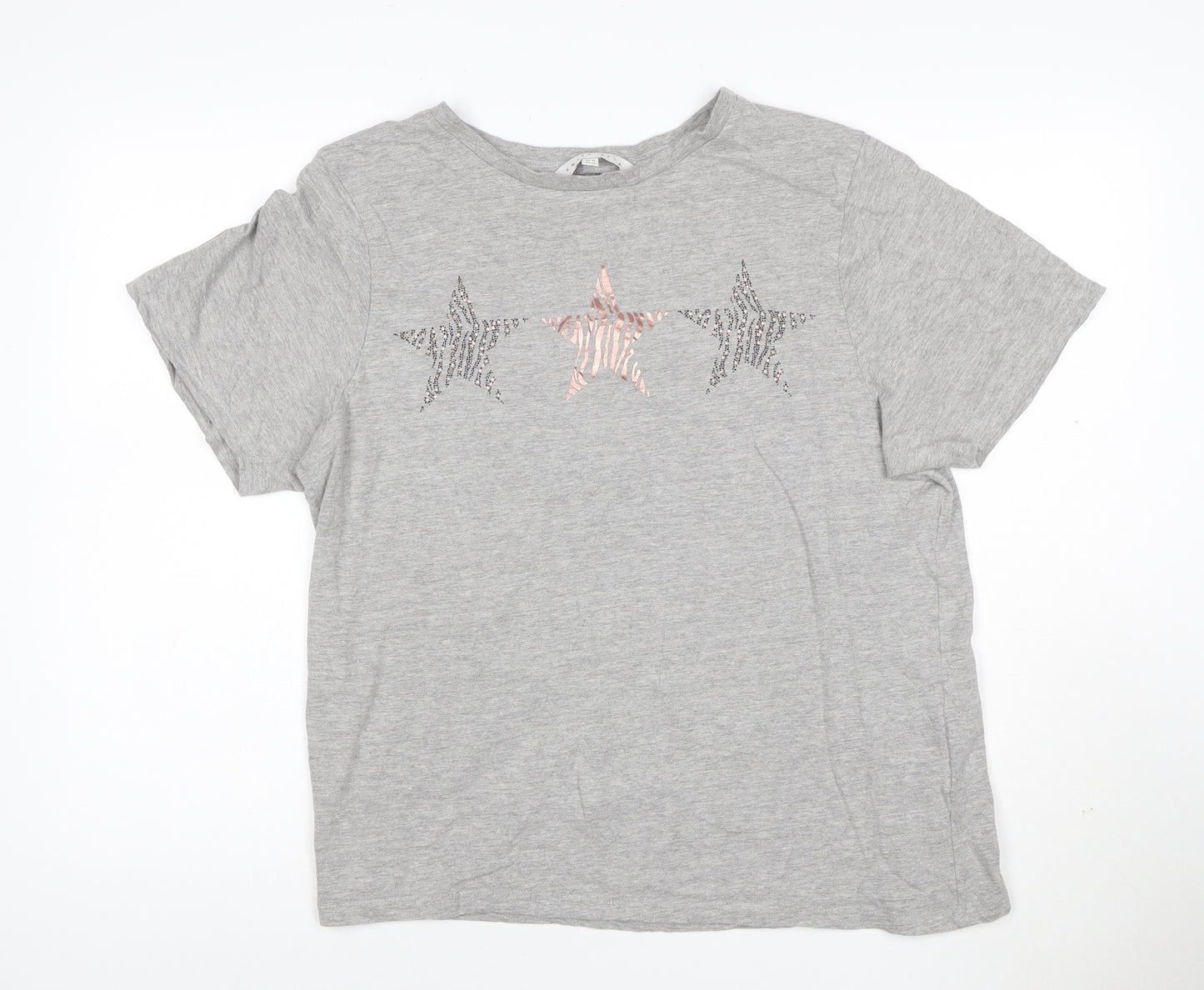 Amara Reya Womens Grey Sequin Star T-Shirt Size XL