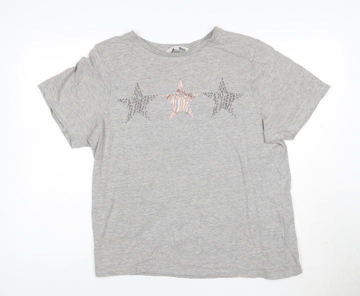 Amara Reya Womens Grey Sequin Star T-Shirt Size XL