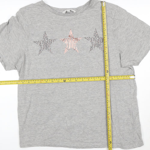 Amara Reya Womens Grey Sequin Star T-Shirt Size XL