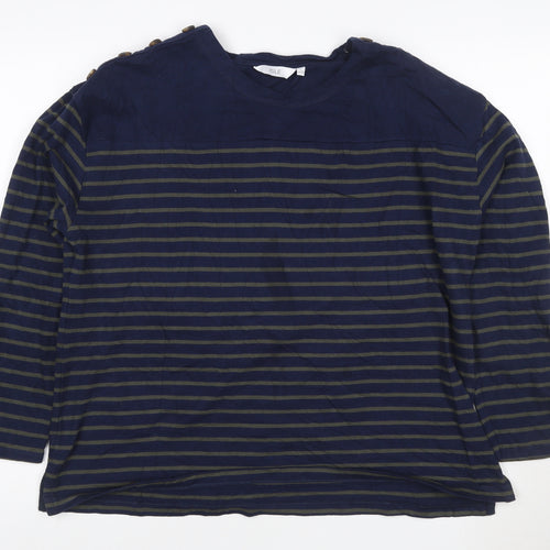 ISLE Women’s Blue Striped Long Sleeve Cotton Boat Neck Top Size 18-20