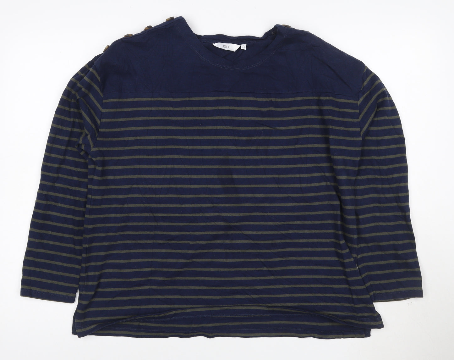 ISLE Women’s Blue Striped Long Sleeve Cotton Boat Neck Top Size 18-20
