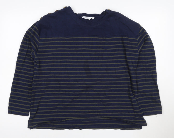 ISLE Women’s Blue Striped Long Sleeve Cotton Boat Neck Top Size 18-20