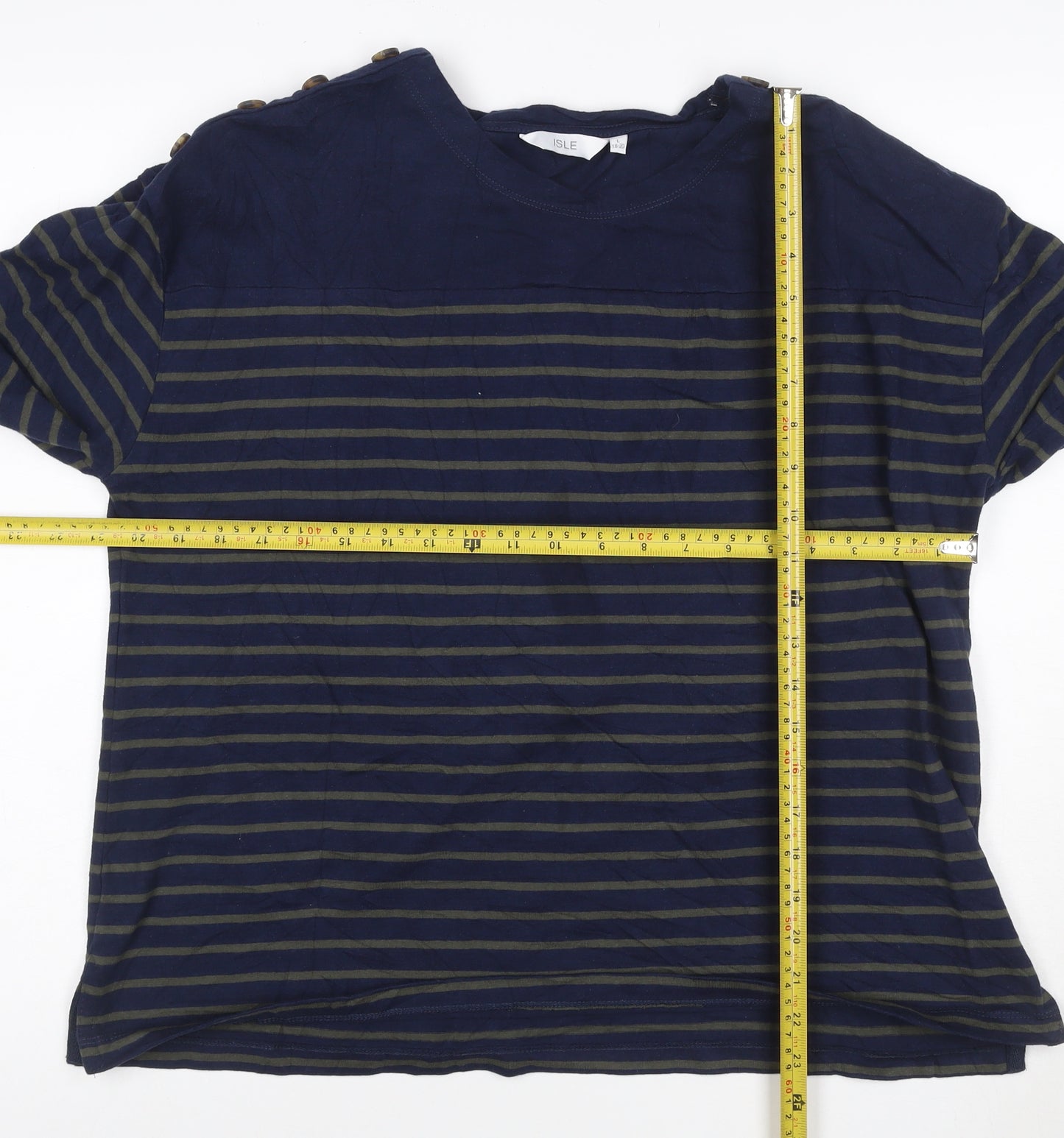 ISLE Women’s Blue Striped Long Sleeve Cotton Boat Neck Top Size 18-20