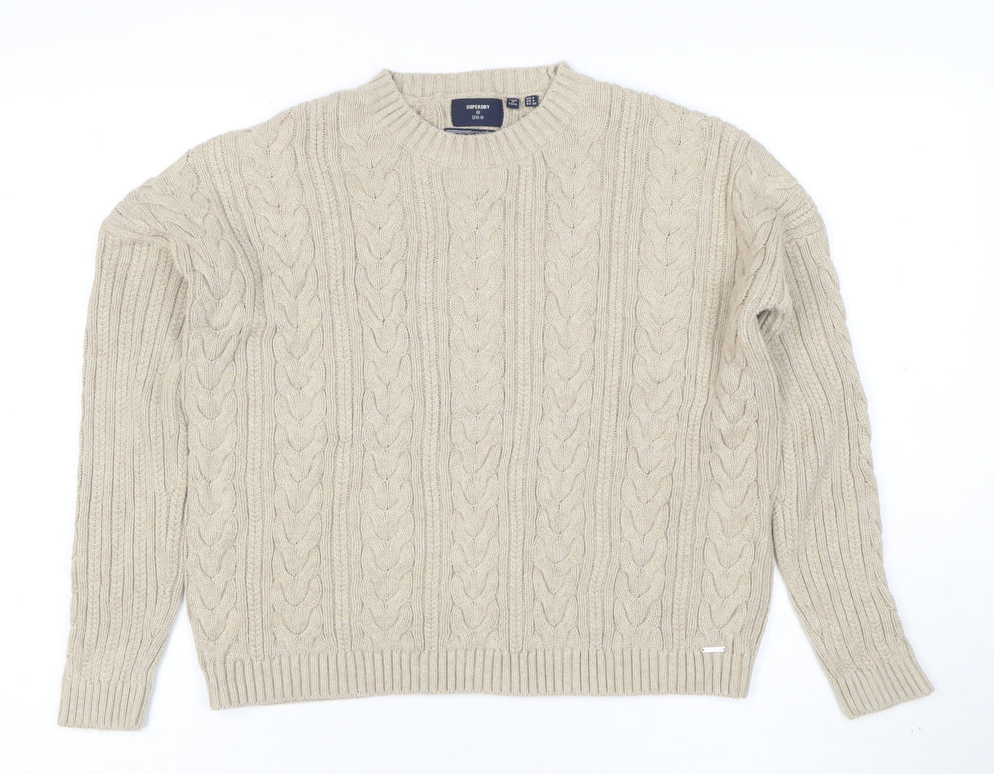 Superdry Women's Beige Cable-Knit Wool Jumper Size 8