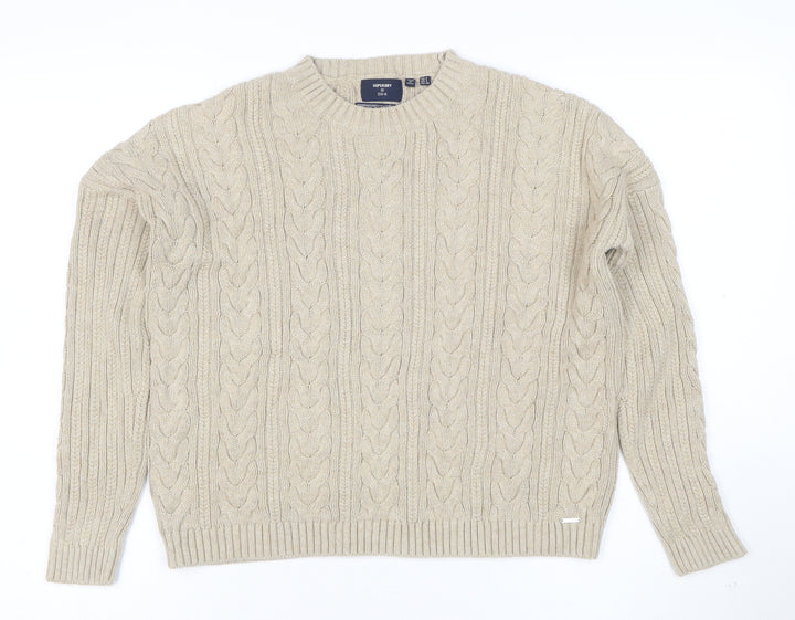 Superdry Women's Beige Cable-Knit Wool Jumper Size 8