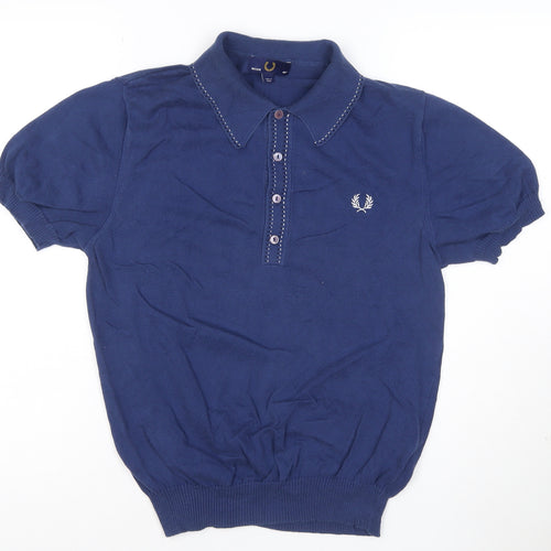 Fred Perry Women's Blue Cotton Polo Shirt Size 12 Classic Fit