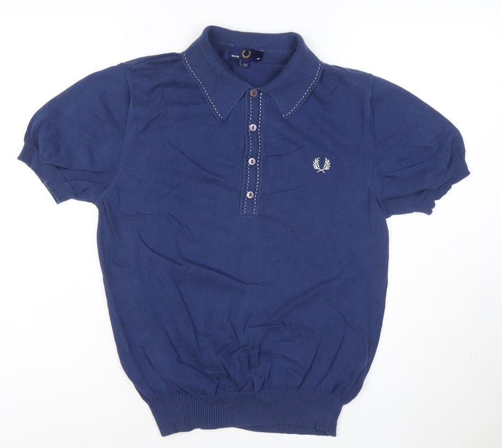 Fred Perry Women's Blue Cotton Polo Shirt Size 12 Classic Fit