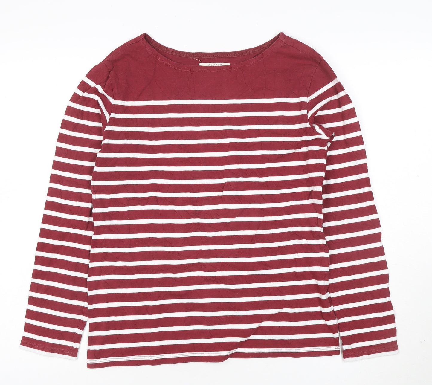 Seasalt Women Red Striped Organic Cotton Long Sleeve Sailor Shirt Size 10