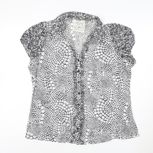 Per Una Women Grey Polka Dot Ruffle Mesh Blouse Size 20
