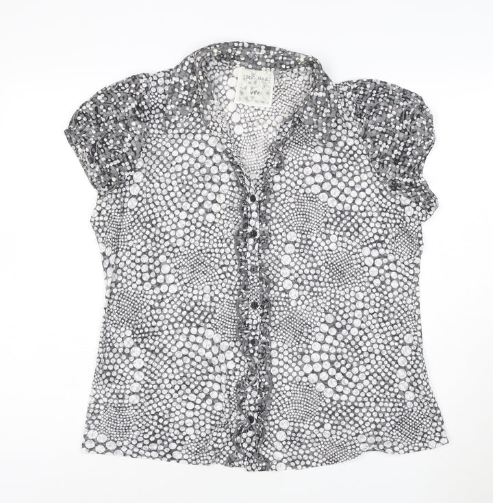 Per Una Women Grey Polka Dot Ruffle Mesh Blouse Size 20