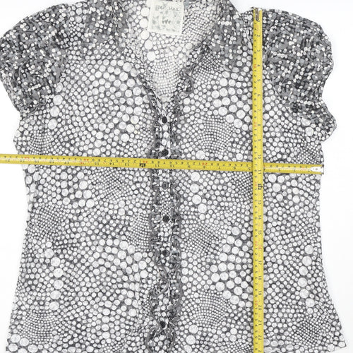 Per Una Women Grey Polka Dot Ruffle Mesh Blouse Size 20