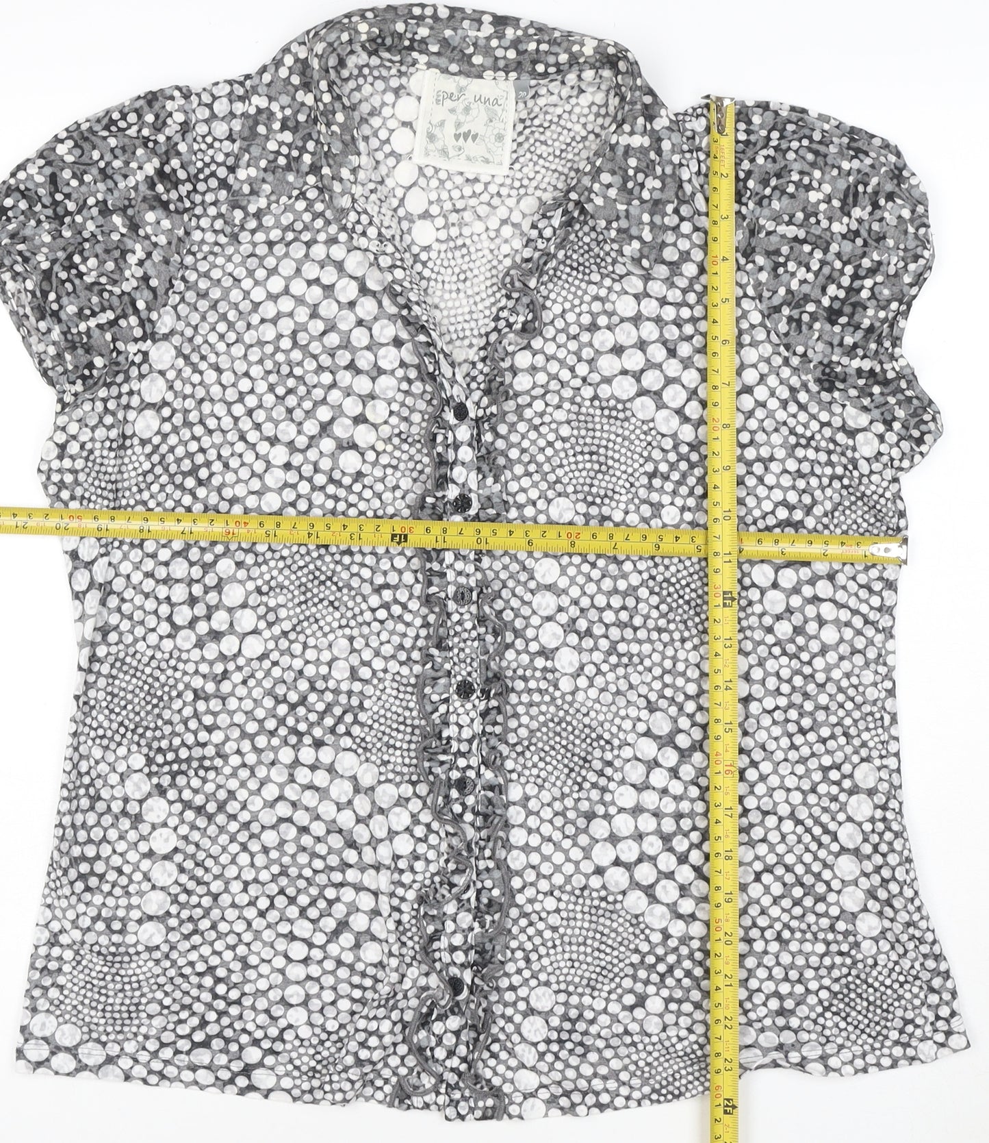 Per Una Women Grey Polka Dot Ruffle Mesh Blouse Size 20