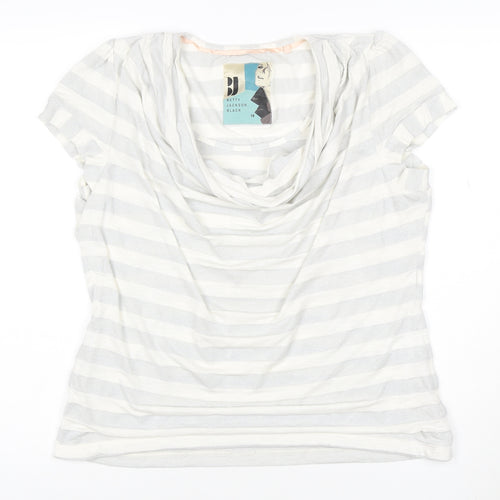 Betty Jackson Black Womens White Striped Cowl Neck Short Sleeve Top Size 18