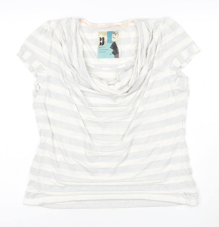 Betty Jackson Black Womens White Striped Cowl Neck Short Sleeve Top Size 18