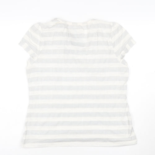 Betty Jackson Black Womens White Striped Cowl Neck Short Sleeve Top Size 18