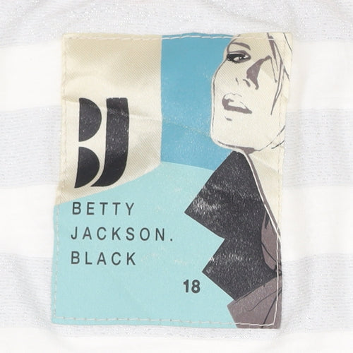 Betty Jackson Black Womens White Striped Cowl Neck Short Sleeve Top Size 18