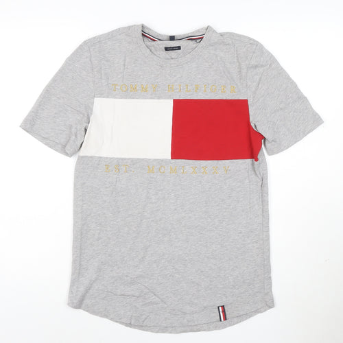 Tommy Hilfiger Unisex Grey Colourblock Cotton T-Shirt Size S